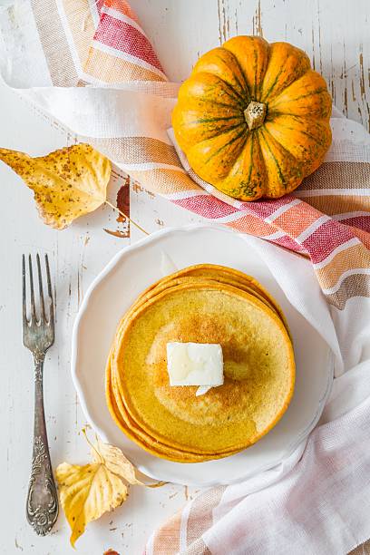 istock Pumpkin pancakes on white plate with butter and honey 495592592
