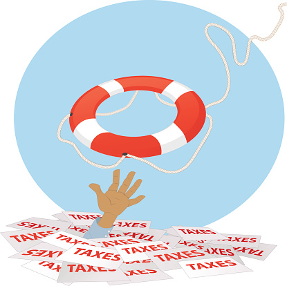 A life buoy thrown to a person, drowning in taxes, EPS 8 vector illustration, no transparencies