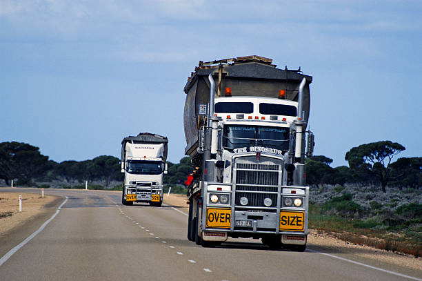 dwa duże ciężarówki australijski - asphalt truck transportation mode of transport zdjęcia i obrazy z banku zdjęć