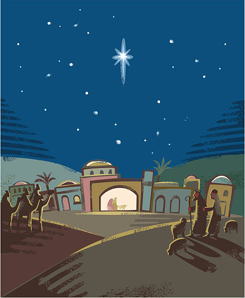 festive nativity scene - çoban sürücü illüstrasyonlar stock illustrations