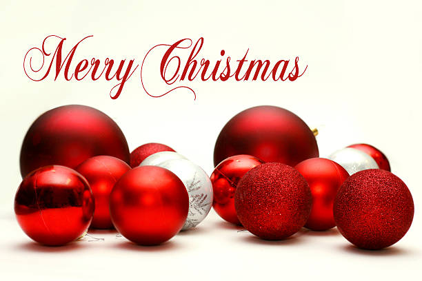 istock Holiday Decorative Bulbs Scattered with Words Merry Christmas 495600902
