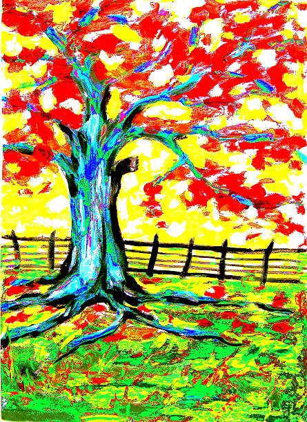 색상화 로세아. mage 페인트 - painted image illustration and painting expressionism tree stock illustrations