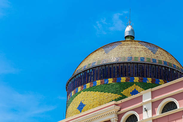 Manaus, Brazil - September 8, 2015: The Amazon Theatre located in Manaus, in the heart of the Amazon rainforest in Brazil. It is the location of the annual Festival Amazonas de Ópera (Amazonas Opera Festival) and the home of the Amazonas Philharmonic Orchestra which regularly rehearses and performs at the Amazon Theater along with choirs, musical concerts and other performances.