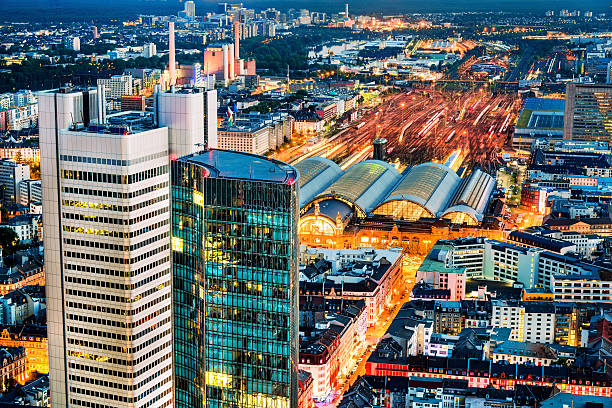 istock Frankfurt Aerial View - Financial District and Trainstation 495602893