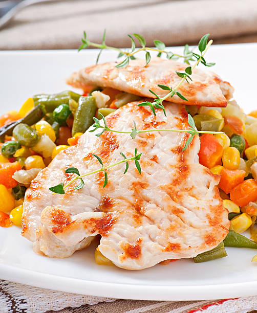 istock Grilled chicken breasts and vegetables 495603153