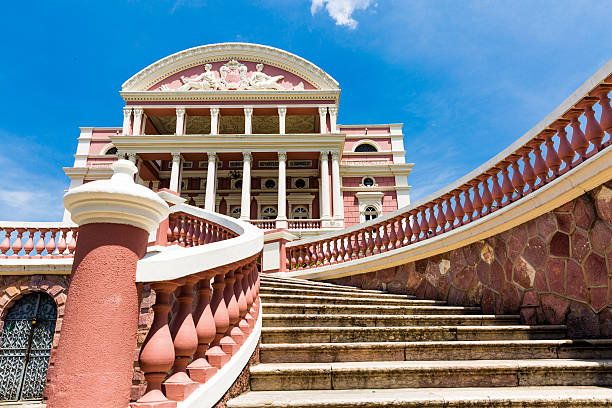 Manaus, Brazil - September 8, 2015: The Amazon Theatre located in Manaus, in the heart of the Amazon rainforest in Brazil. It is the location of the annual Festival Amazonas de Ópera (Amazonas Opera Festival) and the home of the Amazonas Philharmonic Orchestra which regularly rehearses and performs at the Amazon Theater along with choirs, musical concerts and other performances.