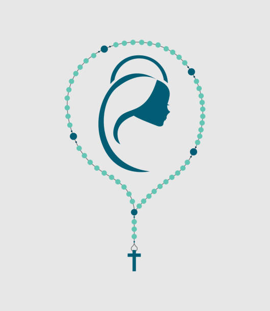 ilustrações, clipart, desenhos animados e ícones de santa maria design - church symbol rosary beads christianity