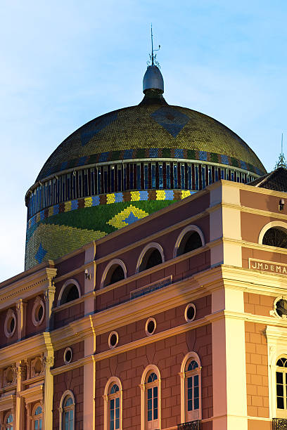 Manaus, Brazil - September 8, 2015: The Amazon Theatre located in Manaus, in the heart of the Amazon rainforest in Brazil. It is the location of the annual Festival Amazonas de Ópera (Amazonas Opera Festival) and the home of the Amazonas Philharmonic Orchestra which regularly rehearses and performs at the Amazon Theater along with choirs, musical concerts and other performances.