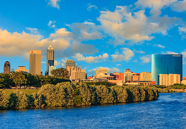 istock Skyscrapers of Indianapolis skyline and White River State Park, 495604930