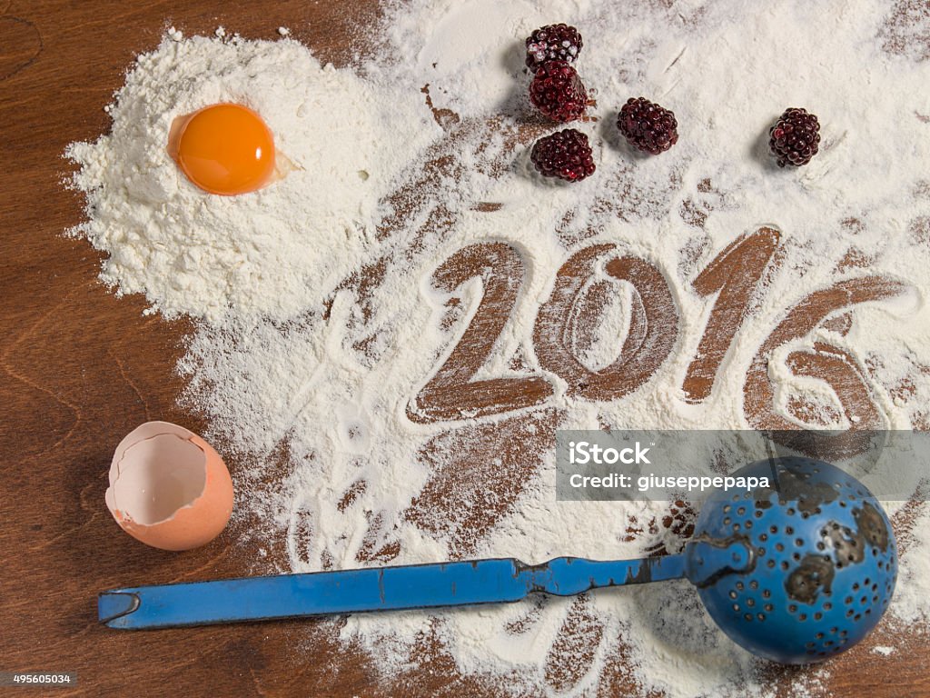 Grandmother's pastry board with 2016 subtitle wooden's  pastry board with 2016 subtitle 12 O'Clock Stock Photo