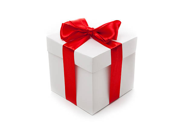 istock White gift box with red ribbon 495605229