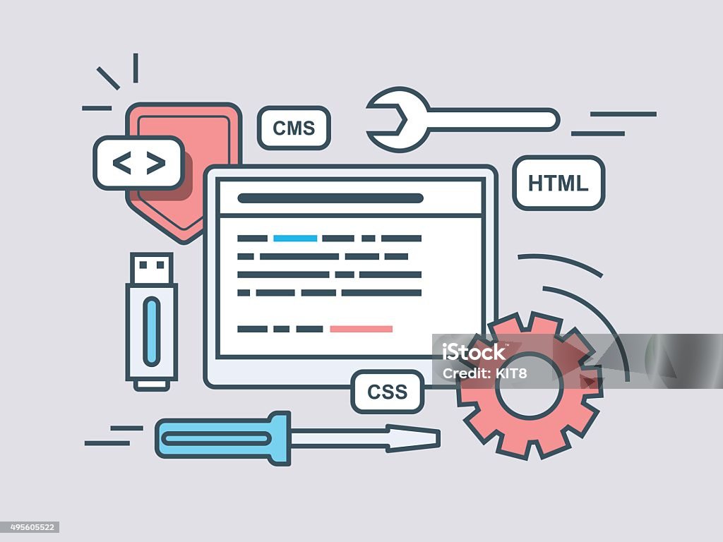 Web programming script Web programming script. Code program, script html, coding algorithm. Flat vector illustration Centers for Medicare and Medicaid Services stock vector