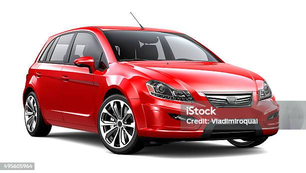 Generic Compact Red Car Stock Photo - Download Image Now - Car, White Background, Cut Out