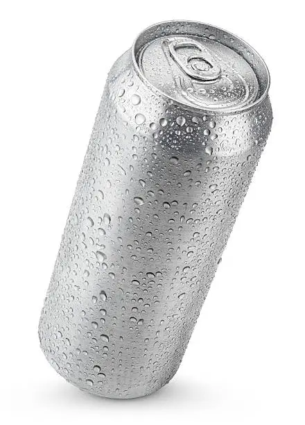 500 ml aluminum beer can with water drops isolated on white