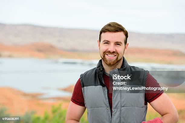 Happy Male At Lake Stock Photo - Download Image Now - 20-29 Years, Adult, Adults Only