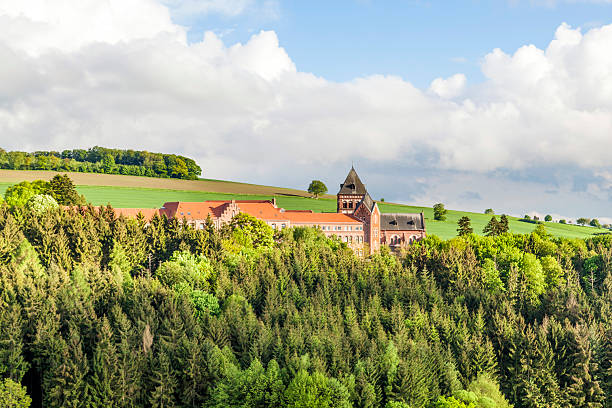 mission in St. wendel with fields and blue cloudy sky
