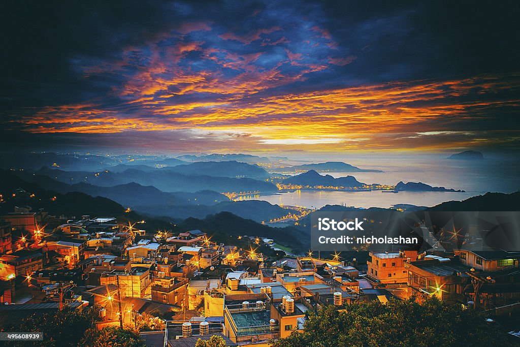 Jiufen, Taiwan The seaside mountain town scenery in Jiufen, Taiwan Dusk Stock Photo