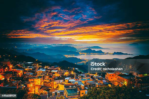 Jiufen Taiwan Stock Photo - Download Image Now - Dusk, House, Night