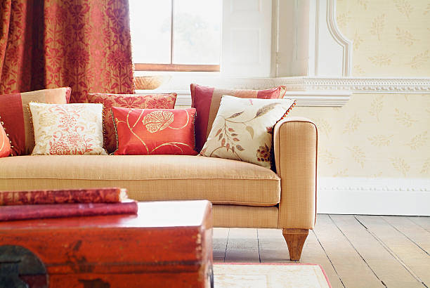 istock Interior of three seater sofa in living room 495610061
