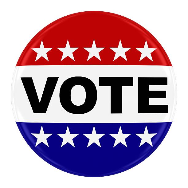 vote pin badge-nous élections bouton isolé sur blanc - vote button photos et images de collection