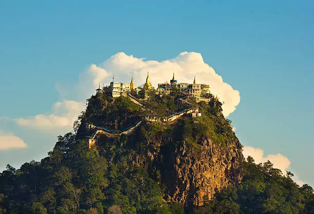 temple on top of a mountain Popa in the clouds, Mount Popa, Myanmar(Burma), november 2014