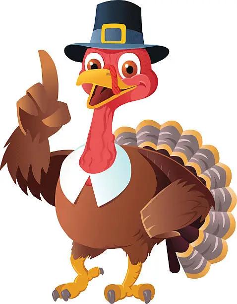 Vector illustration of Thanksgiving Pilgrim Turkey Pointing
