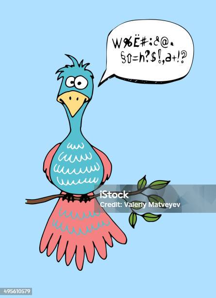 Cute Cartoon Bird With A Speech Bubble Stock Illustration - Download Image Now - Announcement Message, Bird, Blue