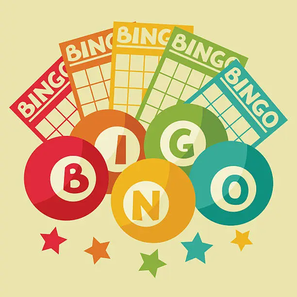 Vector illustration of Bingo or lottery retro game illustration with balls and cards