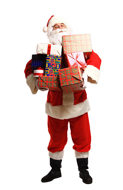 istock Happy Santa Claus with xmas presents looking at camera 495611808