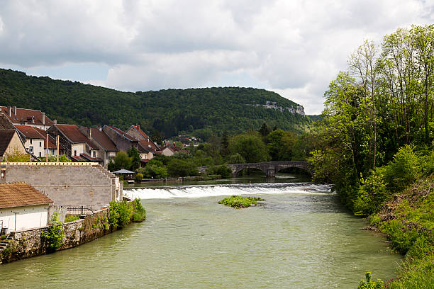 istock French river La Loue with city Ornans 495612100
