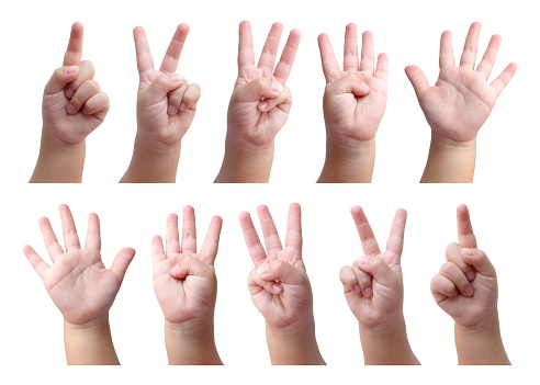 Set of counting hand sign of kid isolated on white