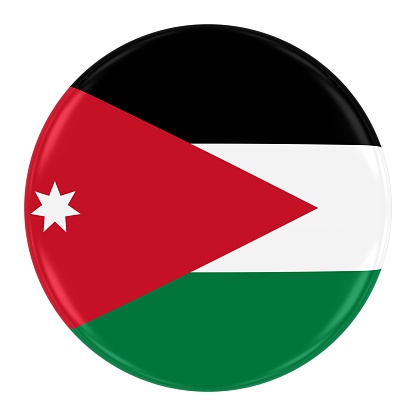 Jordanian Flag Badge - Flag of Jordan Button Isolated on White