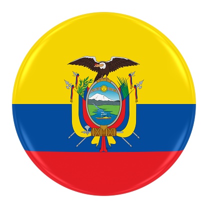 Ecuadorian Flag Badge - Flag of Ecuador Button Isolated on White