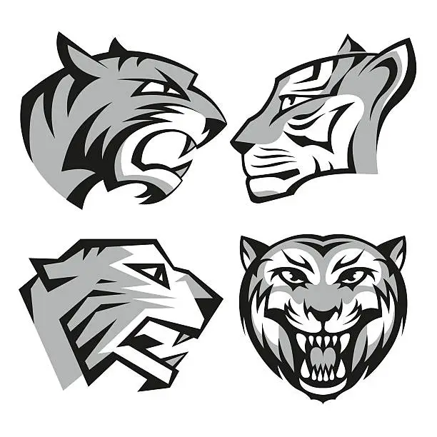 Vector illustration of Black and grey tiger head logos set for business or