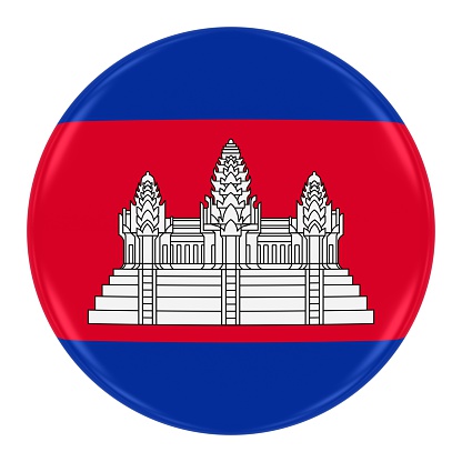 Cambodian Flag Badge - Flag of Cambodia Button Isolated on White