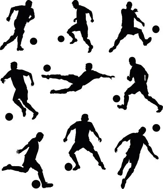 Vector illustration of Set of Soccer Players Silhouettes