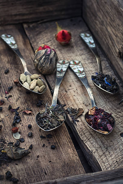istock Accessories for tea in a vintage wooden box 495617148
