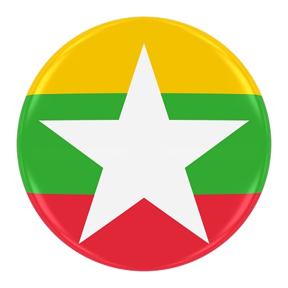 Burmese Flag Badge - Flag of Myanmar (Burma) Button Isolated on White