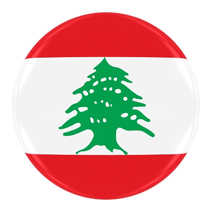 Lebanese Flag Badge - Flag of Lebanon Button Isolated on White