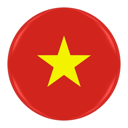Vietnamese Flag Badge - Flag of Vietnam Button Isolated on White