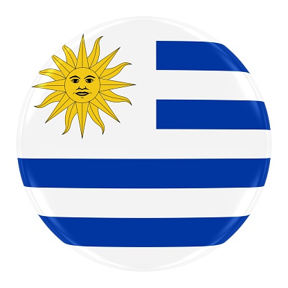 Uruguayan Flag Badge - Flag of Uruguay Button Isolated on White