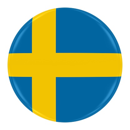 Swedish Flag Badge - Flag of Sweden Button Isolated on White