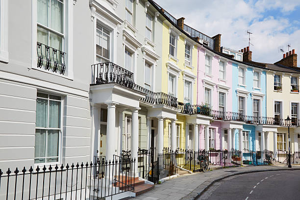 Colorful London houses in Primrose hill, England Colorful London houses in Primrose hill, english architecture kensington and chelsea photos stock pictures, royalty-free photos & images