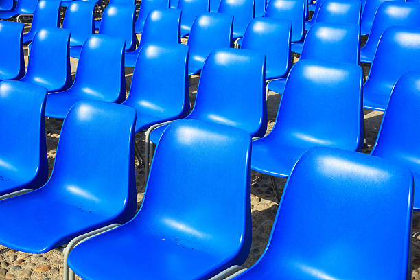 istock Empty blue chairs for outdoor cinema 495622478