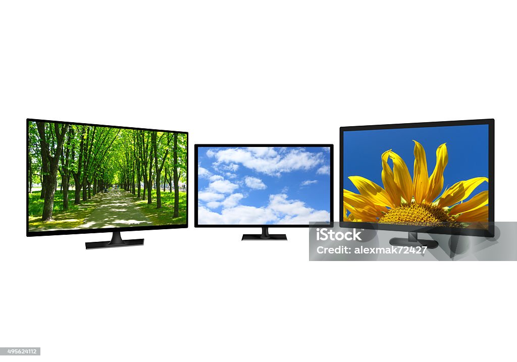 three modern TV set with different images three modern TV set with different colored images 25-29 Years Stock Photo