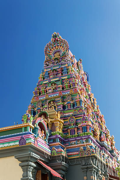 Facade of a Hindu temple in Victoria, Seychelles Colourful  facade of a Hindu temple in Victoria, Mahe, Seychelles, also known as ARUL MIHU NAVASAKTHI VINAYAGAR mahe island stock pictures, royalty-free photos & images