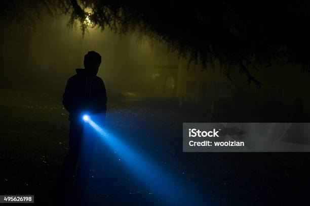 Misty Search Stock Photo - Download Image Now - Flashlight, Searching, Night