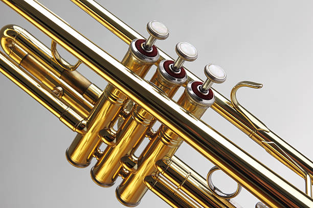 golden tromba dettaglio - close up nightclub trumpet nobody foto e immagini stock