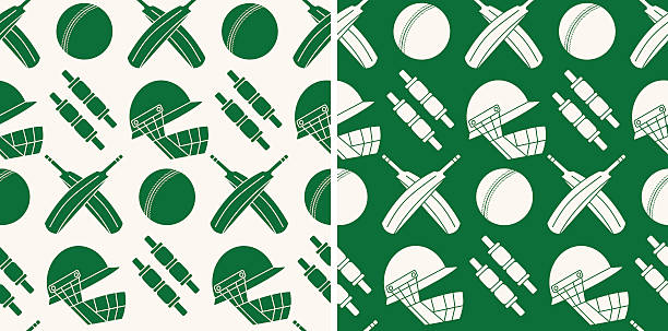 ilustraciones, imágenes clip art, dibujos animados e iconos de stock de patrón sin costuras con equipo de críquet partido - sport of cricket practicing cricket player net