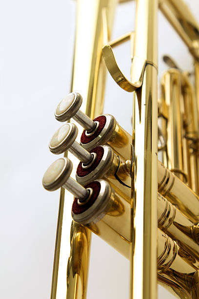 golden tromba dettaglio - close up nightclub trumpet nobody foto e immagini stock